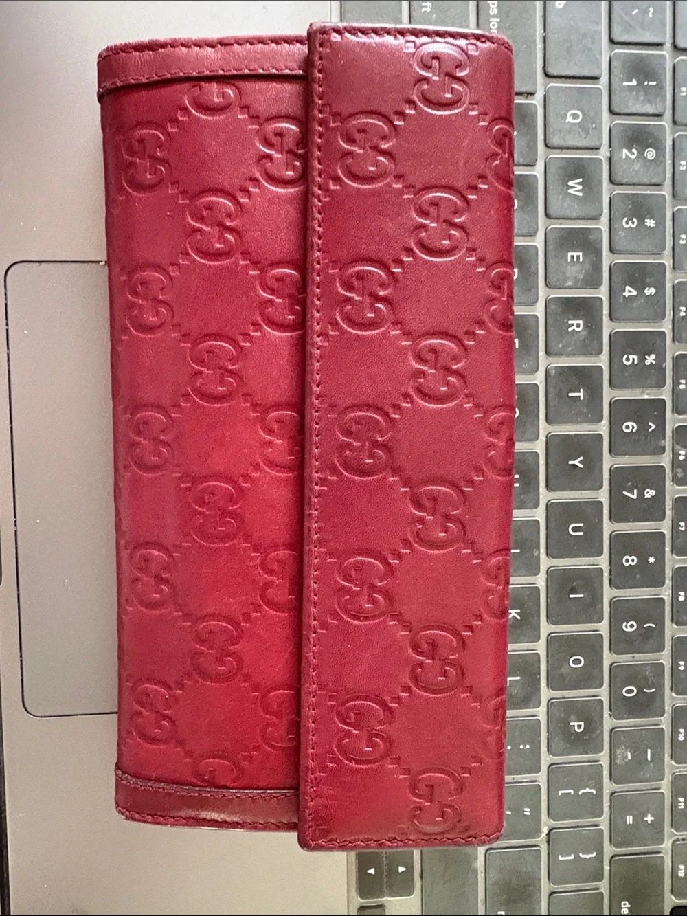 Gucci Red Embossed GG Leather Continental Wallet with Gold-Tone Clasp